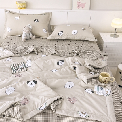宝薇 2025新款超柔云朵棉糯糯棉云感水洗棉夏被四件套 快乐伙伴