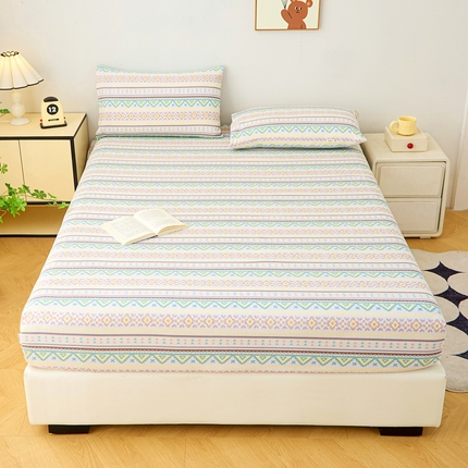 首爱家纺 2025新款锦柔老粗布印花床笠 条雅恋