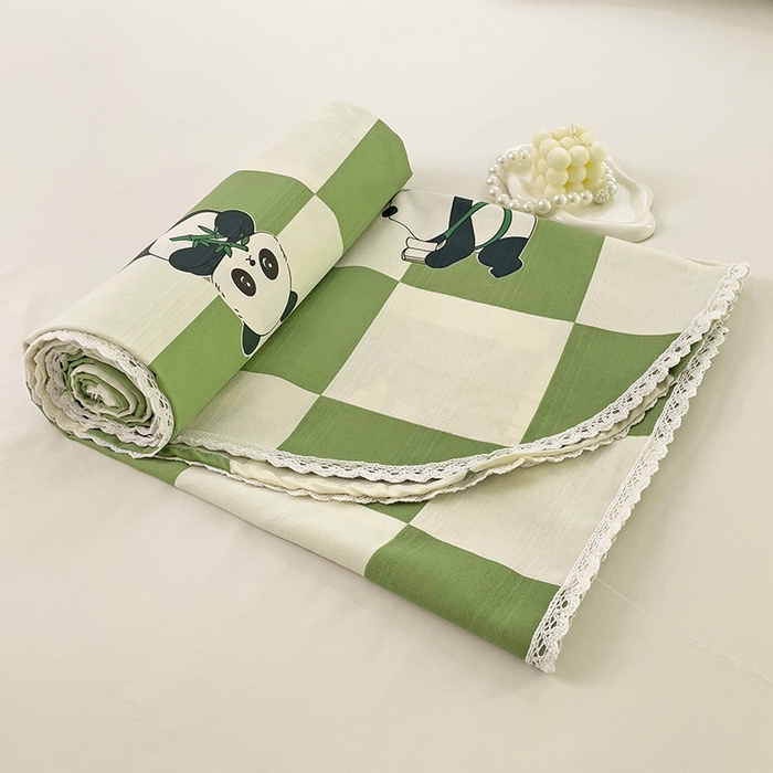 91家纺网 家纺一手货源 找家纺 2025春夏新品鱼骨棉老粗布凉席 熊猫