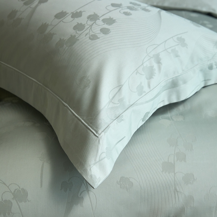 91家纺网 家纺一手货源 找家纺 淳绵家居 2025新款50*50S长绒棉贡缎提花手工立体埋绳工艺四件套（礼盒包装）曼丽（苹果绿）