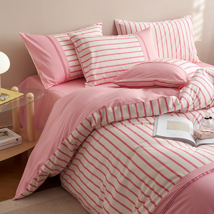 91家纺网 家纺一手货源 找家纺 安莱生活 2025新款全棉日式侘寂风条格系列四件套 茉咔