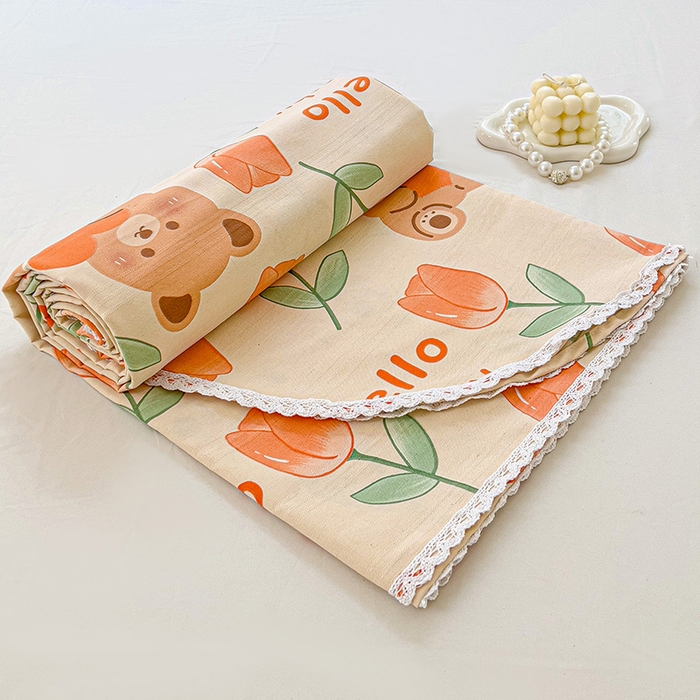 91家纺网 家纺一手货源 找家纺 2025春夏新品鱼骨棉老粗布凉席 爱心熊