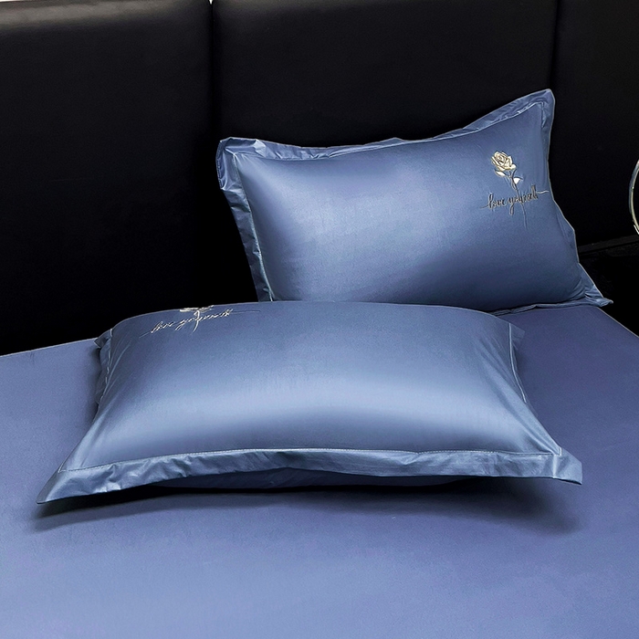 91家纺网 家纺一手货源 找家纺 2025春夏新款春夏新品水洗天丝棉轻奢刺绣四件套-芸伊 蓝