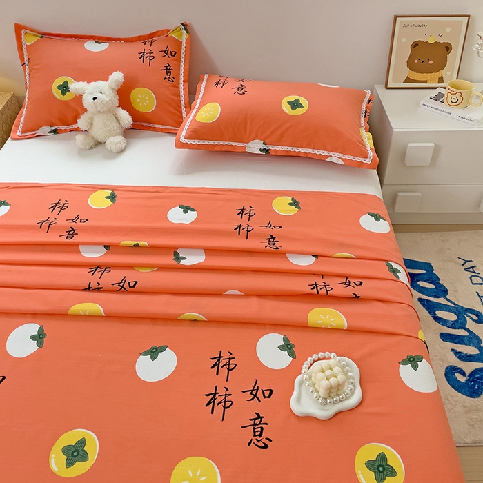 91家纺网 家纺一手货源 找家纺 2025春夏新品鱼骨棉老粗布凉席 柿柿如意-桔