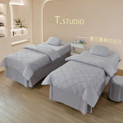 91家纺网 家纺一手货源 找家纺 乐逸家纺 2025新款四季亲肤刺绣款床罩格子系列（可定做任意尺寸） 格子款灰