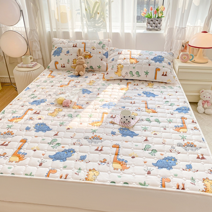 91家纺网 家纺一手货源 找家纺 鸣升家纺 2025新款全棉印花床垫 恐龙仔仔