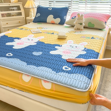 世纪绒品 2026新款印花卡通床笠款乳胶凉席 爱心兔
