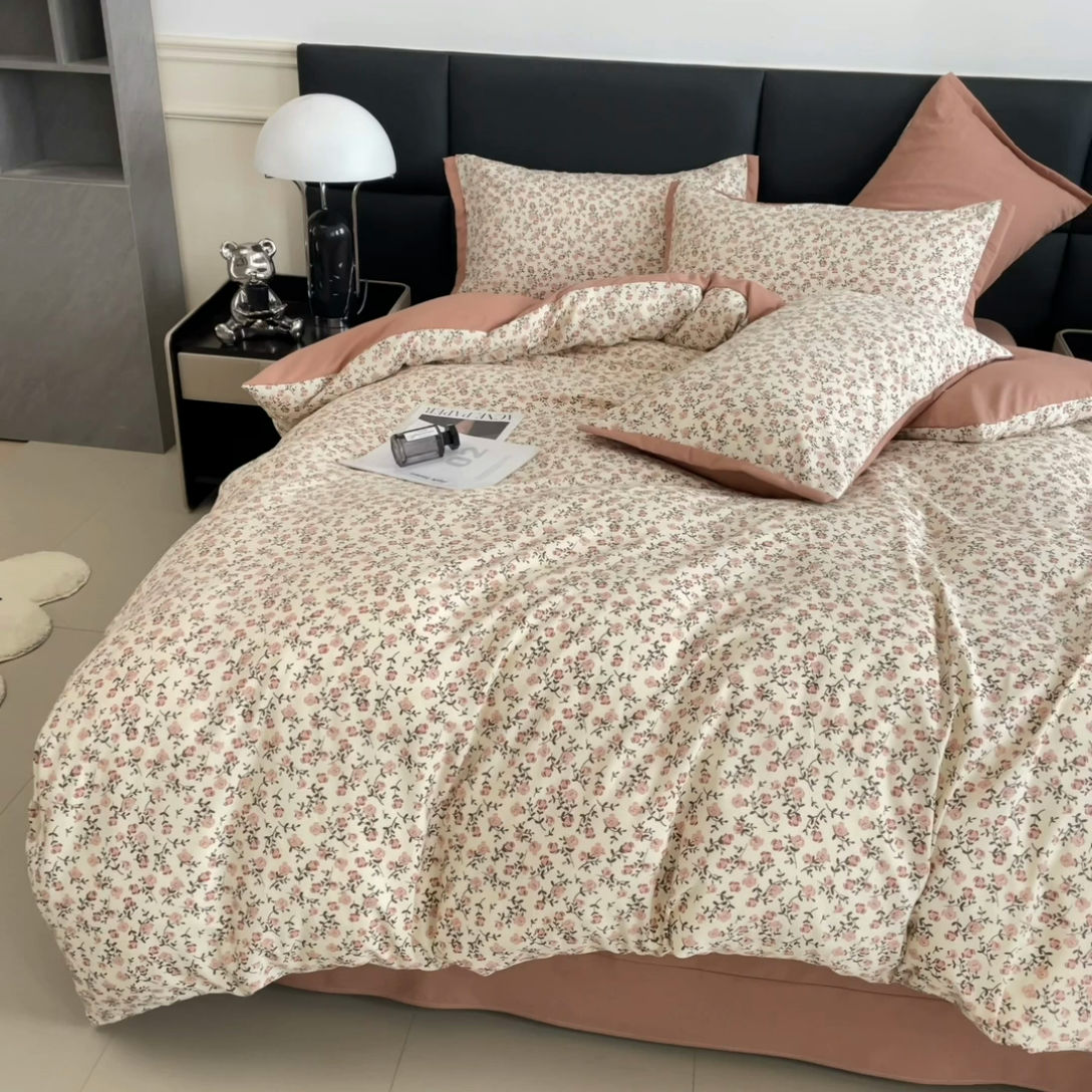 91家纺网 家纺一手货源 找家纺 2025春夏新款水洗棉麻学生小号三件套 叶叶情怀