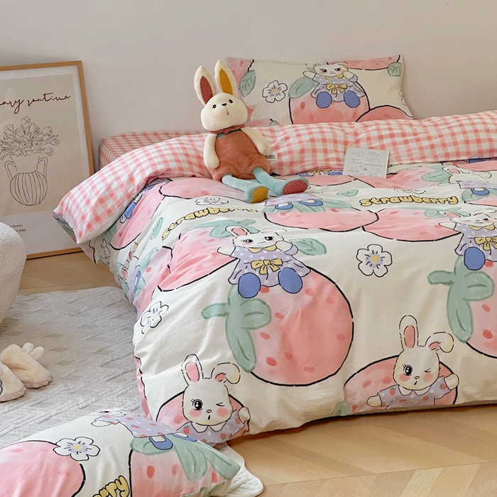 91家纺网 家纺一手货源 找家纺 （总）2025春夏新款全棉小清新卡通碎花学生季三件套四件套