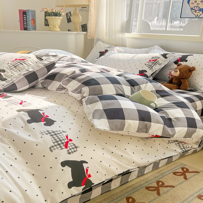 91家纺网 家纺一手货源 找家纺 梦卓家纺 2025新款亲肤芦荟棉单被套 格子汪