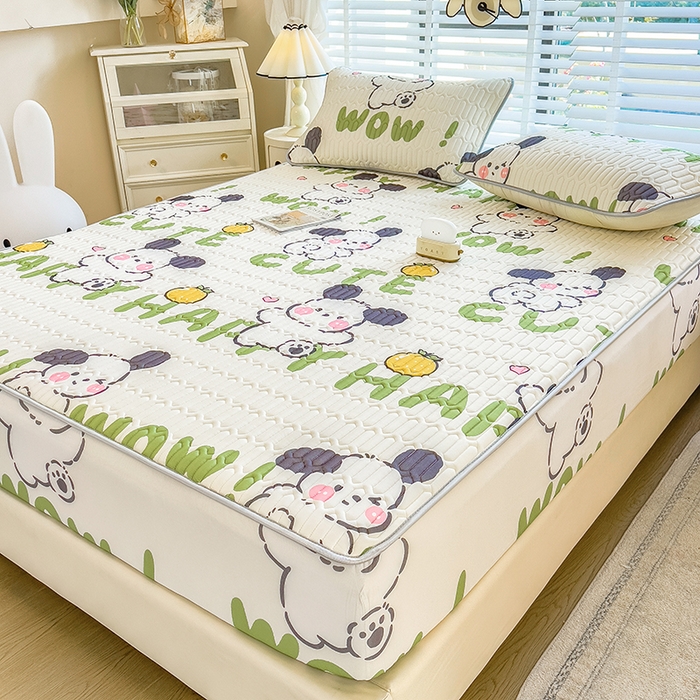 91家纺网 家纺一手货源 找家纺 世纪绒品 2026新款印花卡通床笠款乳胶凉席 字母萌犬