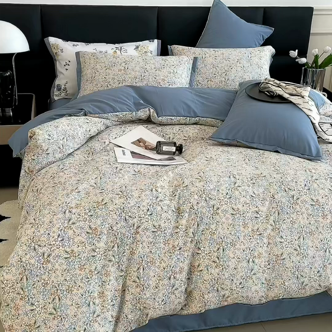 91家纺网 家纺一手货源 找家纺 2025春夏新款水洗棉麻学生小号三件套 漫天花语