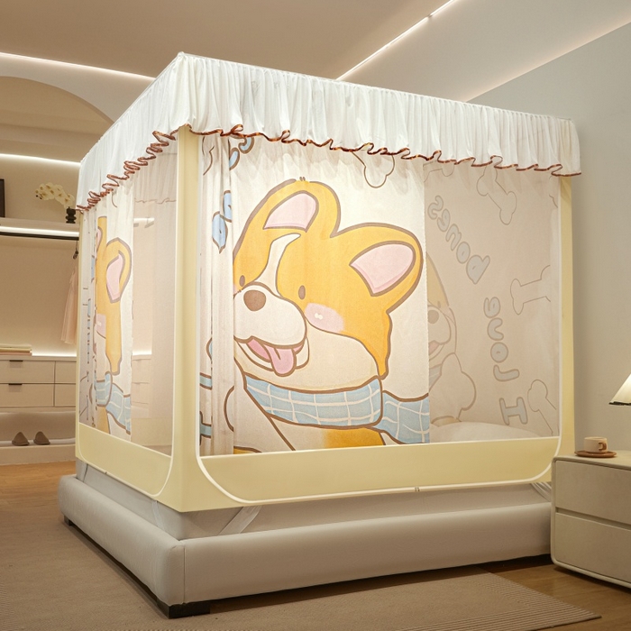 91家纺网 家纺一手货源 找家纺 （总）卓尔居2025新款成人坐床帘系列-曲奇小熊烤漆支架