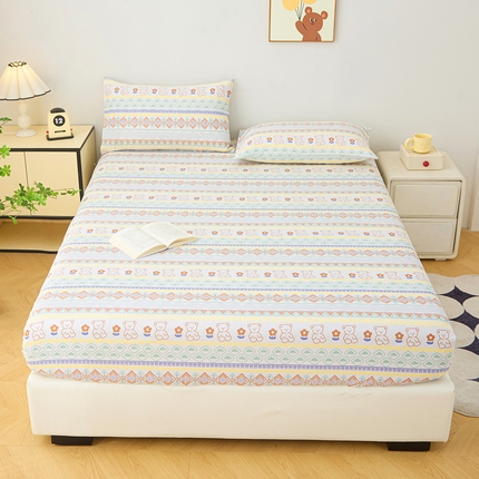 金泰莱 2025新款锦柔老粗布印花床笠 条纹小熊