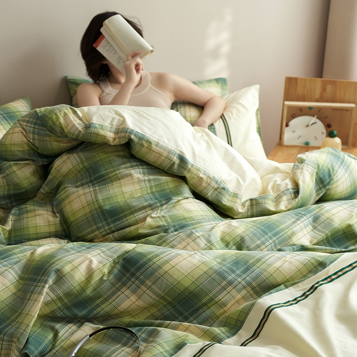 91家纺网 家纺一手货源 找家纺 安莱生活 2025新款全棉日式侘寂风条格系列四件套 纬渡