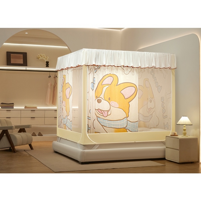 91家纺网 家纺一手货源 找家纺 （总）卓尔居2025新款成人坐床帘系列-曲奇小熊烤漆支架