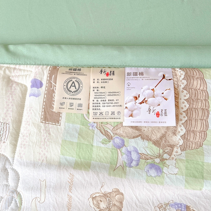 91家纺网 家纺一手货源 找家纺  2025新款A类新疆棉花夏凉被加宽包边水洗棉卡通印花吸湿透气棉花夏被空调被 凌香 宠物格