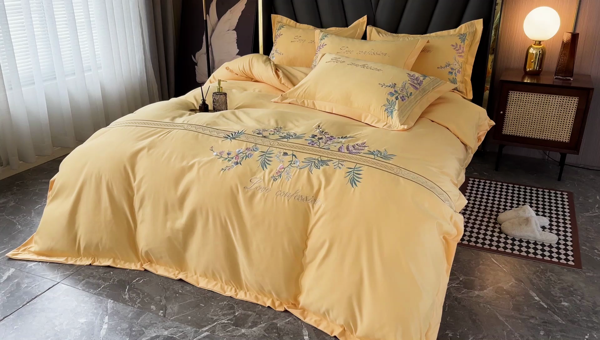 91家纺网 家纺一手货源 找家纺 （总）2025春夏新款轻奢刺绣贡缎冰丝天丝棉四件套-华尔兹系列