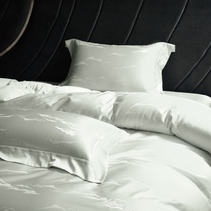 91家纺网 家纺一手货源 找家纺 榻尚家居 2025新款天丝棉提花加绣花工艺款床品四件套-山岚夏梦 山岚夏梦  薄荷绿