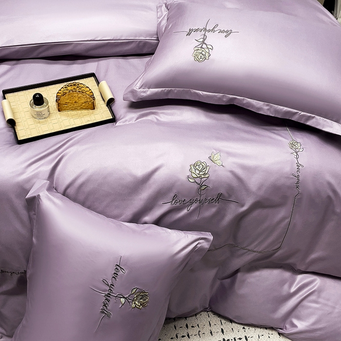 91家纺网 家纺一手货源 找家纺 2025春夏新款春夏新品水洗天丝棉轻奢刺绣四件套-芸伊 紫