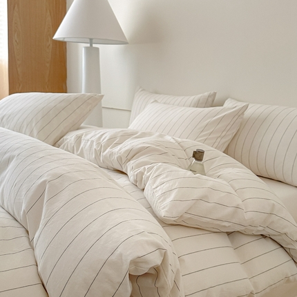 莱茵家居 2025春夏新款A类色织混搭水洗棉四件套-素岛 素岛-米白