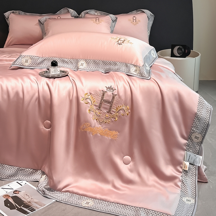 91家纺网 家纺一手货源 找家纺 露梦家纺2025新款A类水洗真丝夏被-格调 格调-豆沙