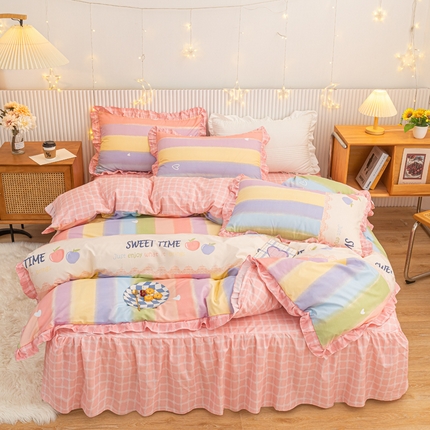 91家纺网 家纺一手货源 找家纺 莎臣豹2025韩版花边床单款床裙款四件套彩虹之恋