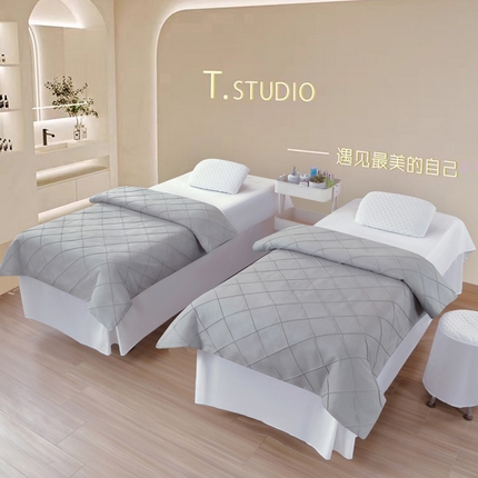 乐逸家纺 2025新款四季亲肤刺绣款床罩格子系列（可定做任意尺寸） 格子款灰+白
