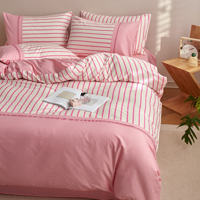 91家纺网 家纺一手货源 找家纺 安莱生活 2025新款全棉日式侘寂风条格系列四件套 茉咔