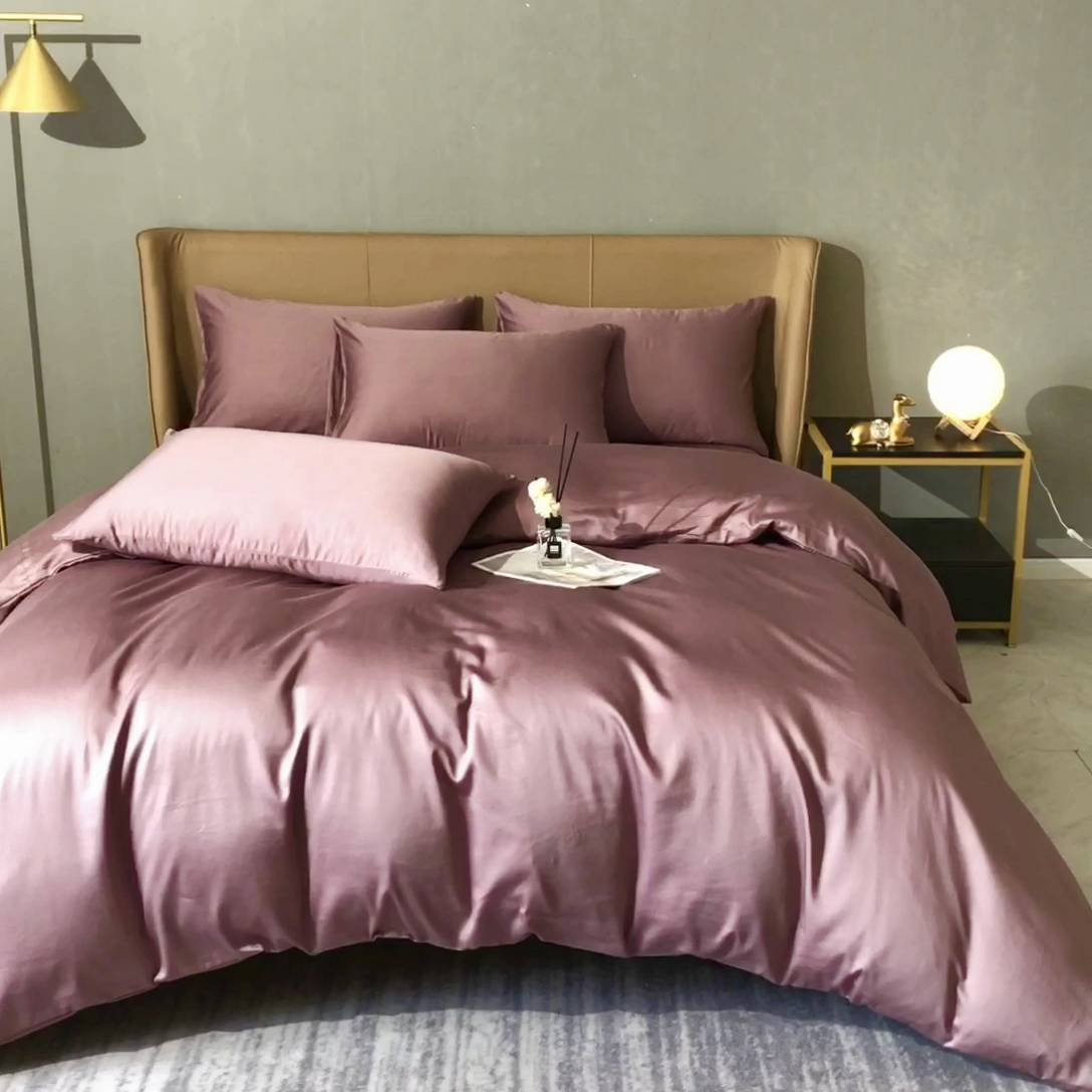 91家纺网 家纺一手货源 找家纺 晶缦家纺 2025新款全棉纯棉50支双股贡缎长绒棉纯色多规格四件套 绮芸-帛咖色