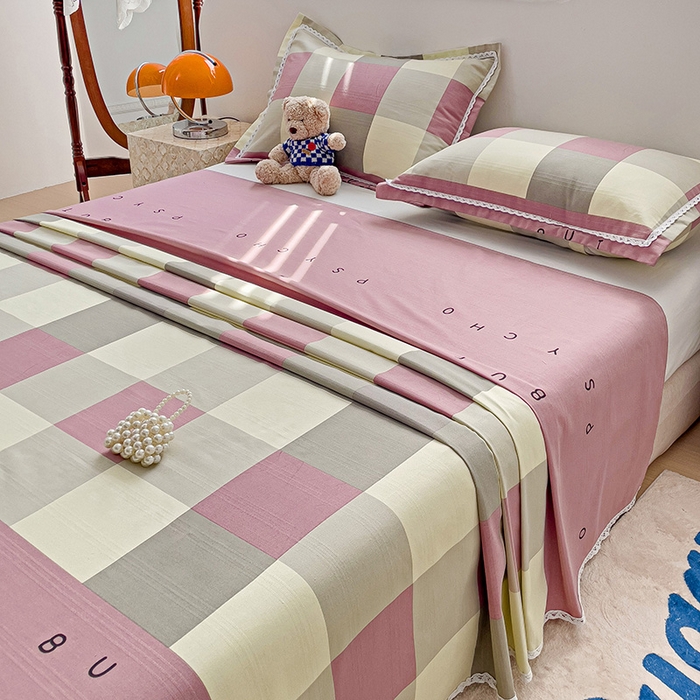 91家纺网 家纺一手货源 找家纺 2025春夏新品鱼骨棉老粗布凉席 宜家-粉