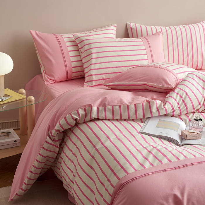 91家纺网 家纺一手货源 找家纺 安莱生活 2025新款全棉日式侘寂风条格系列四件套 茉咔