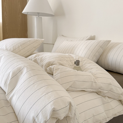 莱茵家居 2025春夏新款A类色织混搭水洗棉四件套-素岛 素岛-棕灰