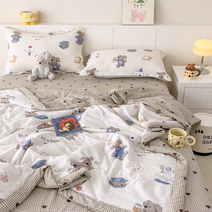 91家纺网 家纺一手货源 找家纺 宝薇 2025新款超柔云朵棉糯糯棉云感水洗棉夏被四件套 悠闲时光