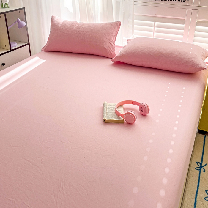 91家纺网 家纺一手货源 找家纺 仟人梦 2025新款纯色床笠 粉色