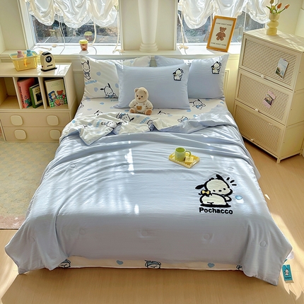 木堇家居 2025春夏三丽鸥云柔棉毛巾绣夏被四件套 毛巾绣-蓝色帕恰狗