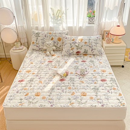 鸣升家纺 2025新款全棉印花床垫 叶茉婉香