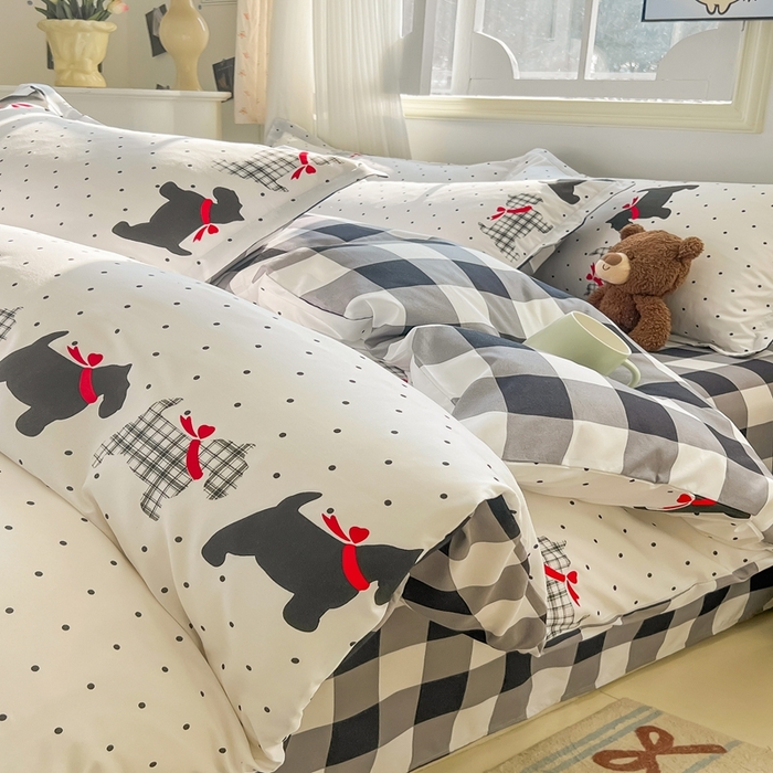 91家纺网 家纺一手货源 找家纺 梦卓家纺 2025新款亲肤芦荟棉单被套 格子汪