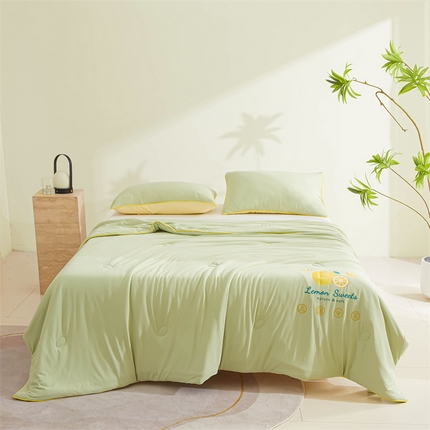 91家纺网 家纺一手货源 找家纺 （总）恒畅 2024新款A类凉感丝纯色双拼柠檬夏被