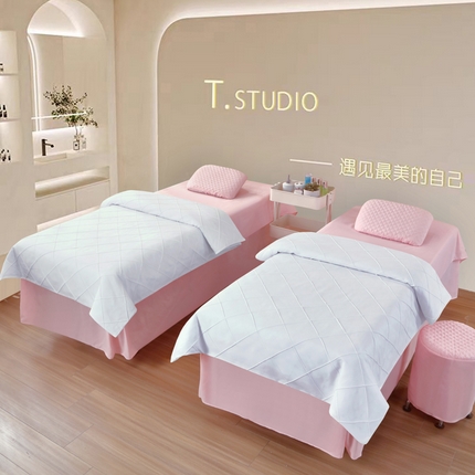 91家纺网 家纺一手货源 找家纺 乐逸家纺 2025新款四季亲肤刺绣款床罩格子系列（可定做任意尺寸） 格子款白+玉