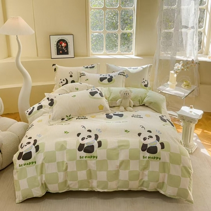 91家纺网 家纺一手货源 找家纺 玖琳家纺  2025新款40s贡缎纯棉13372四件套熊猫