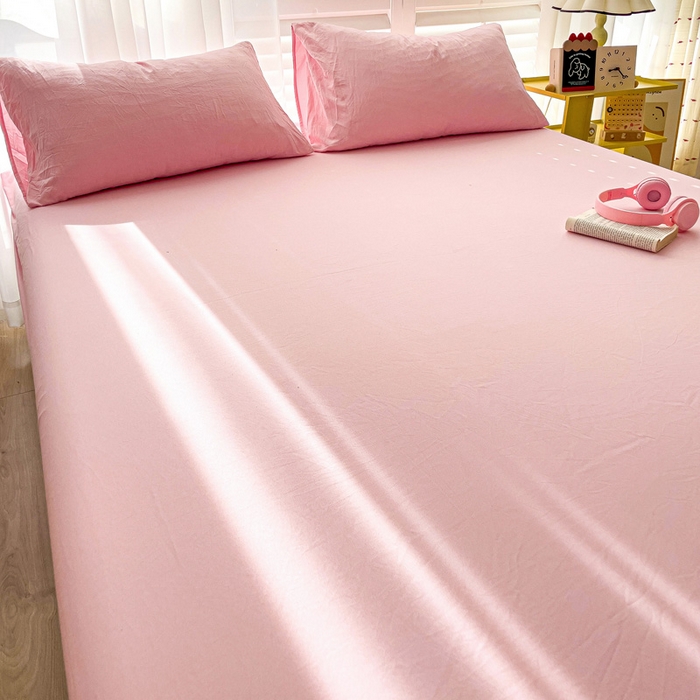 91家纺网 家纺一手货源 找家纺 仟人梦 2025新款纯色床笠 粉色