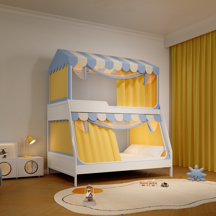 91家纺网 家纺一手货源 找家纺 卓尔居2025新款子母蚊帐小房子系列 彩虹小窝-蓝