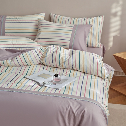 安莱生活 2025新款全棉日式侘寂风条格系列四件套 浅叙