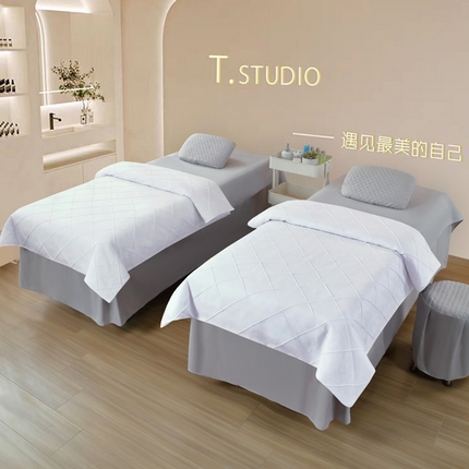 91家纺网 家纺一手货源 找家纺 乐逸家纺 2025新款四季亲肤刺绣款床罩格子系列（可定做任意尺寸） 格子款白+灰