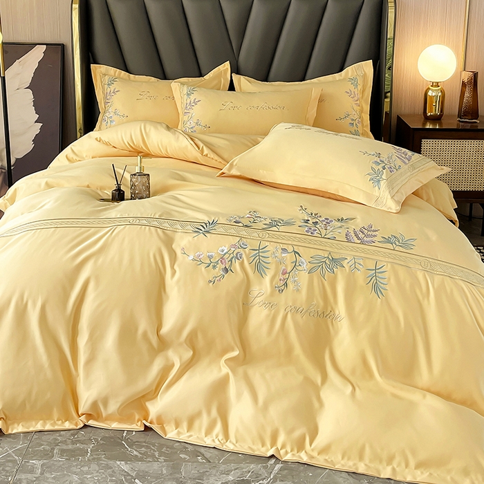 91家纺网 家纺一手货源 找家纺 （总）2025春夏新款轻奢刺绣贡缎冰丝天丝棉四件套-华尔兹系列