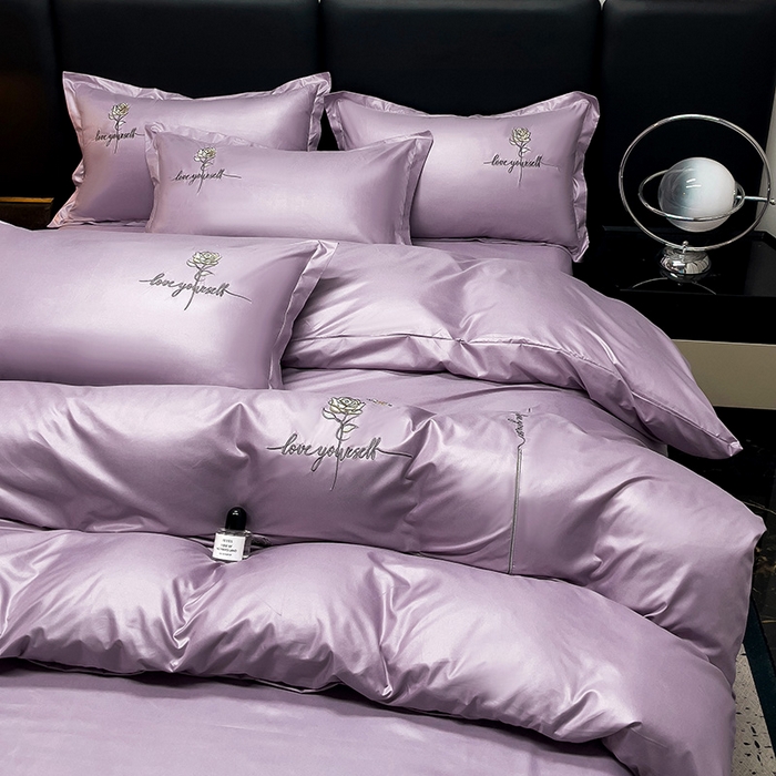 91家纺网 家纺一手货源 找家纺 2025春夏新款春夏新品水洗天丝棉轻奢刺绣四件套-芸伊 紫