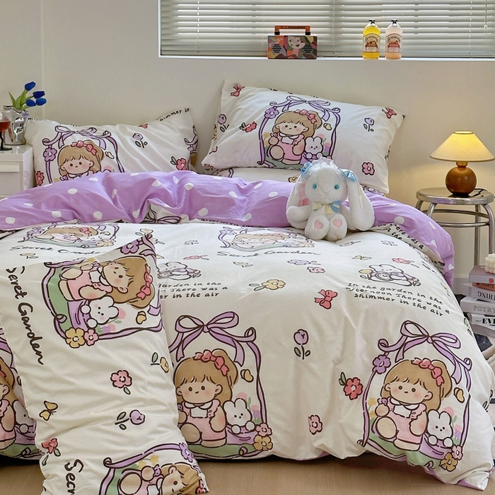 91家纺网 家纺一手货源 找家纺 2025春夏新款全棉小清新卡通碎花学生季三件套四件套 西莉娅