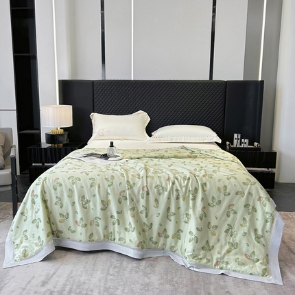 薇玛仕2025 茶小纤60S长绒棉印花镂空款蚕丝夏凉被空调被 轻奢小叶-绿