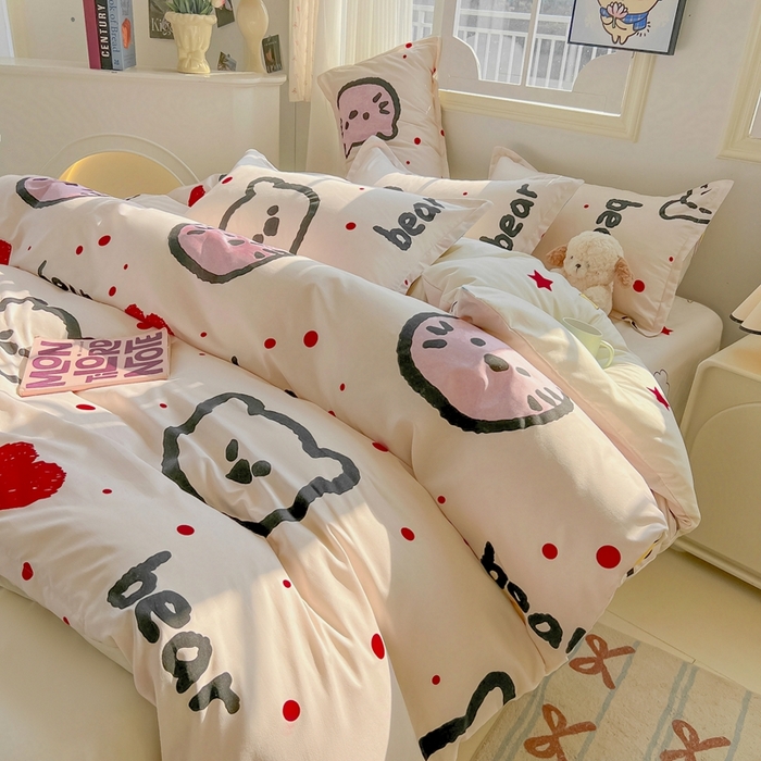 91家纺网 家纺一手货源 找家纺 梦卓家纺 2025新款亲肤芦荟棉单被套 爱心熊